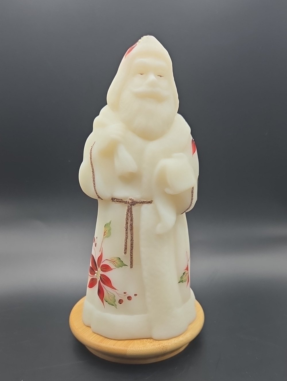 Fenton Art Glass Santa With Poinsettia Design. Signed